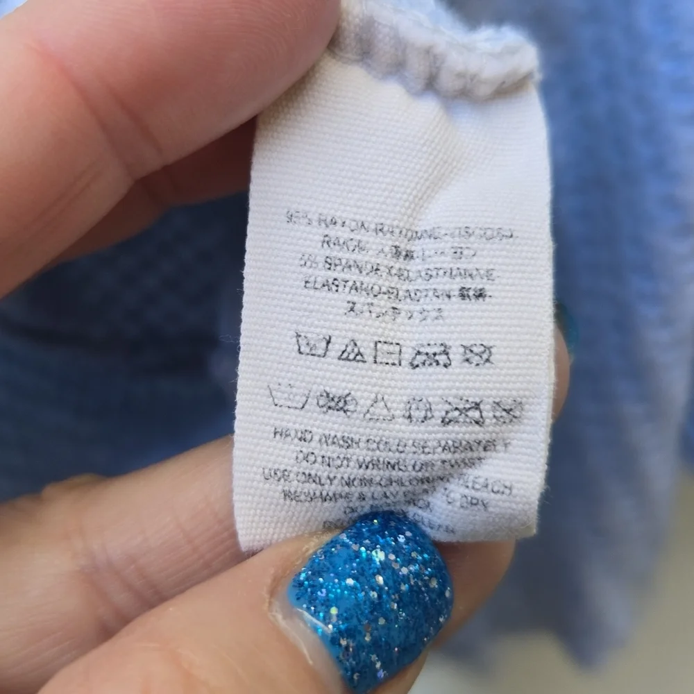 Free People Raw Hem Baby Blue Flowy Long Sleeve Thermal Top